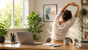 Movement snacks daily schedule for desk workers showing micro-workouts throughout a workday